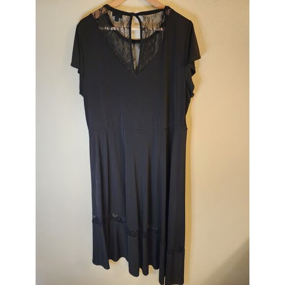 TORRID Black with Lace Accents A-Symmetrical Hem Maxi Dress Cap Sleeves SIZE 3X - Picture 2 of 10